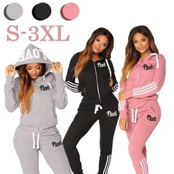 2024 Mode Dames Rits Sport Joggingpak Met Drie Strepen Letter Hoodie Broek Tweedelige Sets Sport Gym Trainingspak Met Hoge Taille