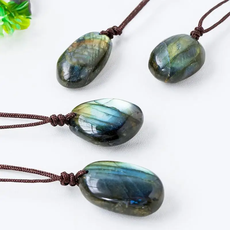 Natural Blue Labradorite Pendant Women Water Drop Blue Light Labradorite Necklace Gemstone Beads Jewelry Natural Blue