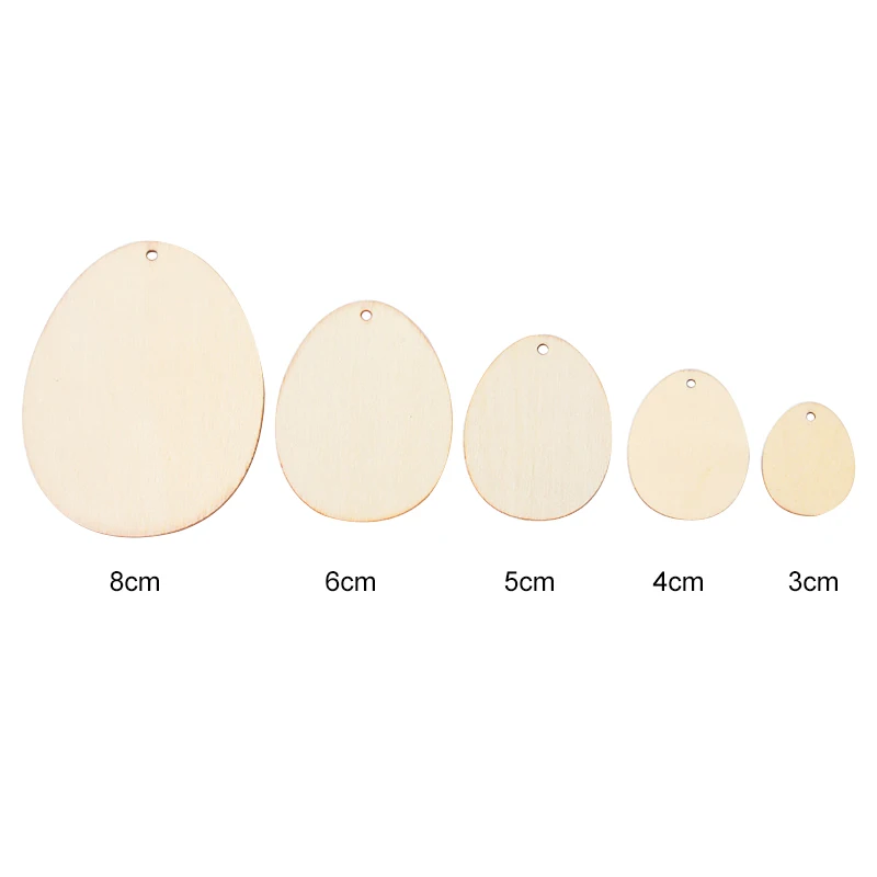 10/25/50pcs Natural Easter Eggs Wood Chips Unfinished Graffiti Drawing Wood DIY Wooden Craft Hanging Ornament Easter Decorations