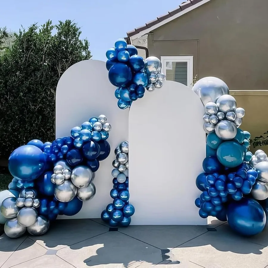 青と銀の風船 50個 12インチ パール ロイヤルネイビーブルー ラテックス パーティーバルーン メタリッククロムシルバー ヘリウムバルーン付き