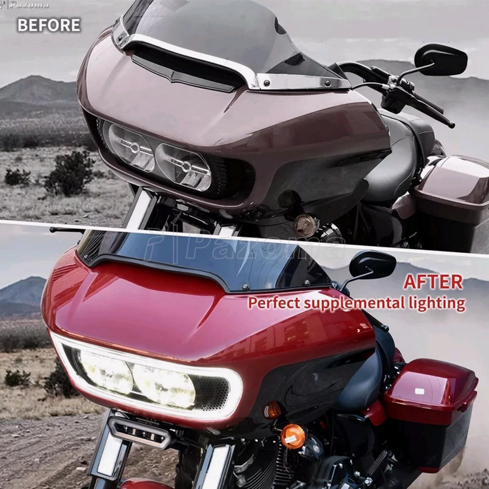 Motorcycle Dual Headlight Cover Fairing Bezel W/ LED Daytime Running Light DRL For Harley Road Glide FLTRU FLTRX FLTRXS FLTRXSE