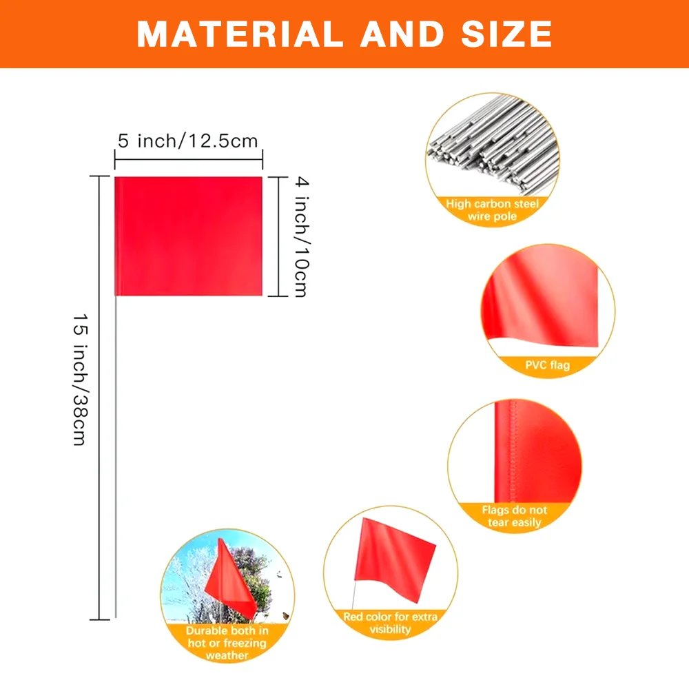 50 Marker Flags, Available in Orange, Red, Blue, for Construction Site Layout, Route Positioning, Landscaping, Pet Training, Etc