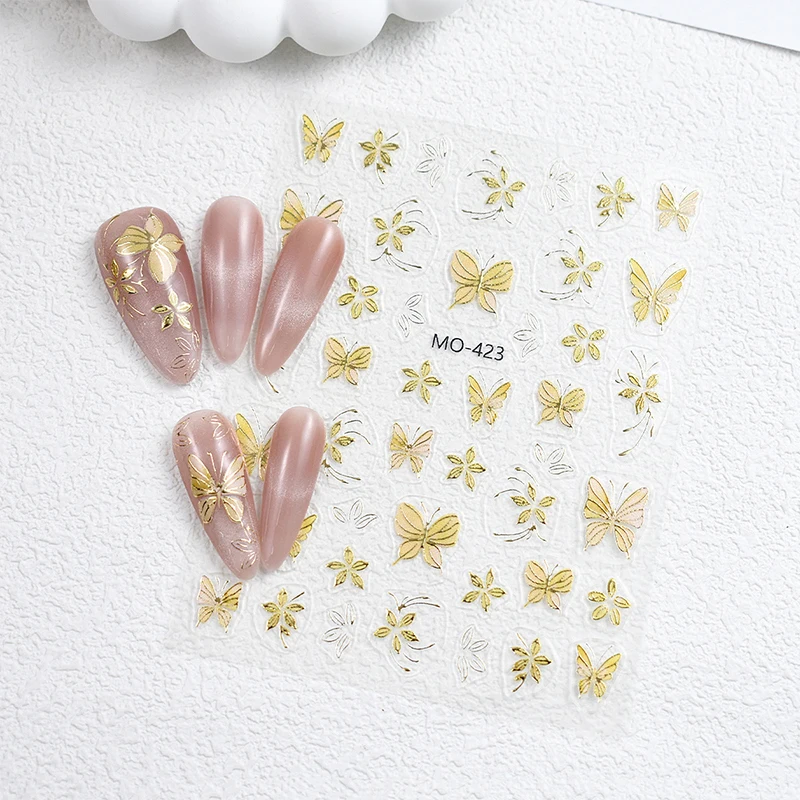 1 ورقة جديدة الإبداعية الذهبي فراشة سلسلة مسمار الفن ملصقات DIY مانيكير صائق ديكور فورتشن فراشة تنقش ملصق