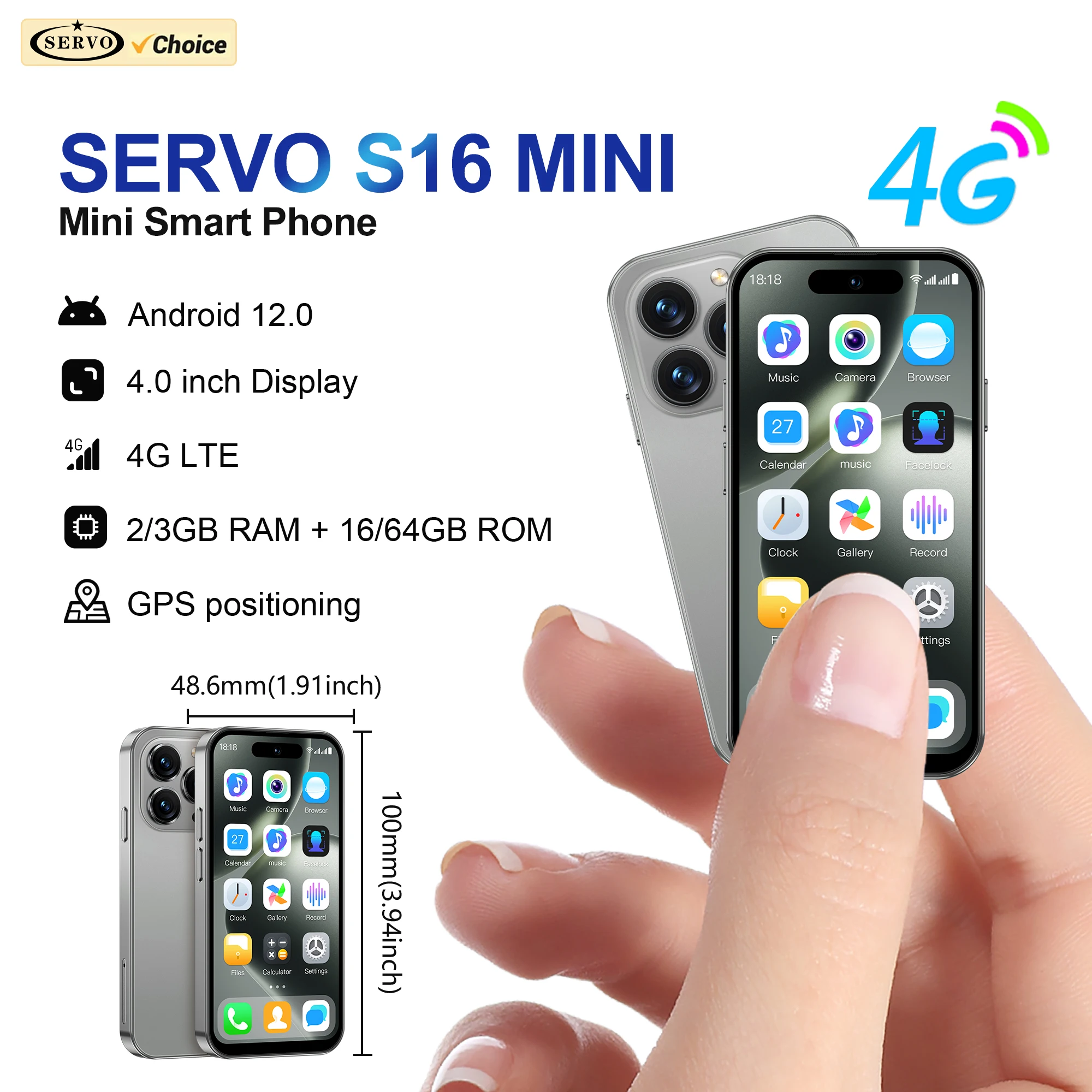 SERVO S16 MINI Android Pocket Smartphone 4G LTE 16GB/64GB ROM Play Store WhatsAPP WiFi Hotspot Dual SIM 4.0