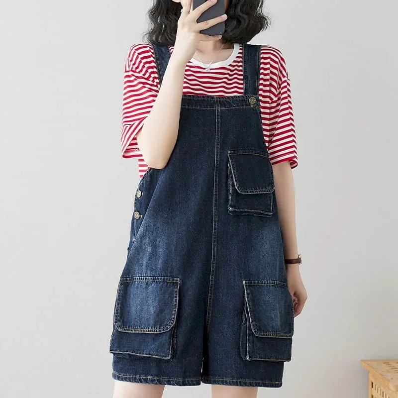 Denim Jumpsuits for Women Vintage Korean Style One Piece Outfit Casual Loose Workwear Wide Leg Jeans Summer Sale Women Clothing