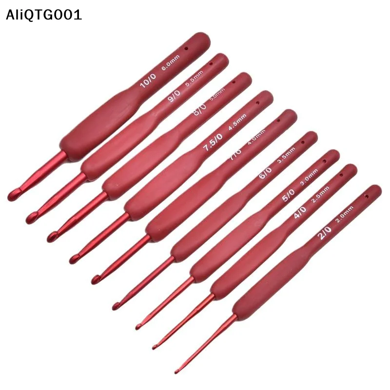 

Набор из 9 красных эргономичных крючков для вязания с длинными ручками, вязальные спицы для рук с артритом, удобный для начинающих, набор для вязания пряжей