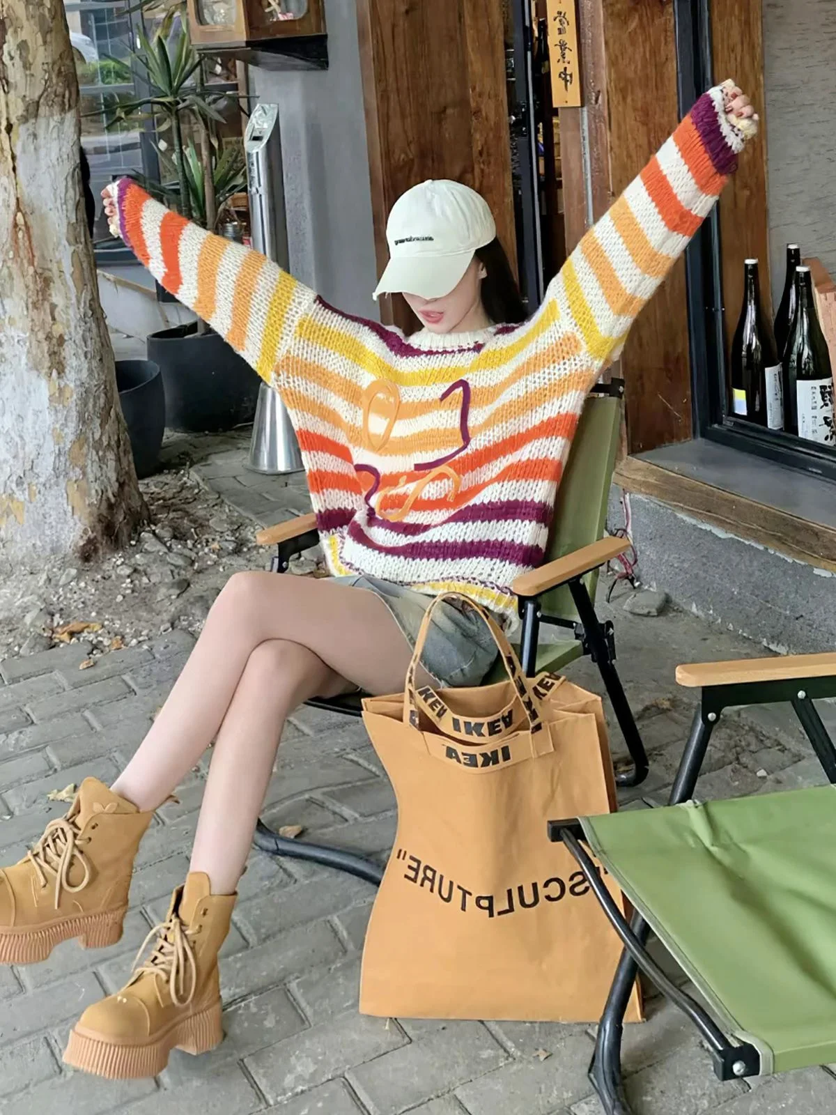 

Корейский полосатый свитер в ленивом стиле, женский осенне-зимний новый модный повседневный свободный тонкий вязаный свитер с длинными рукавами