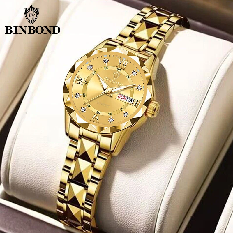 BINBONG Fashion Women Watches Luxury Ladies Quartz Watch Waterproof Luminous Date Stainless Steel Ladies Watch Girlfriend Gift