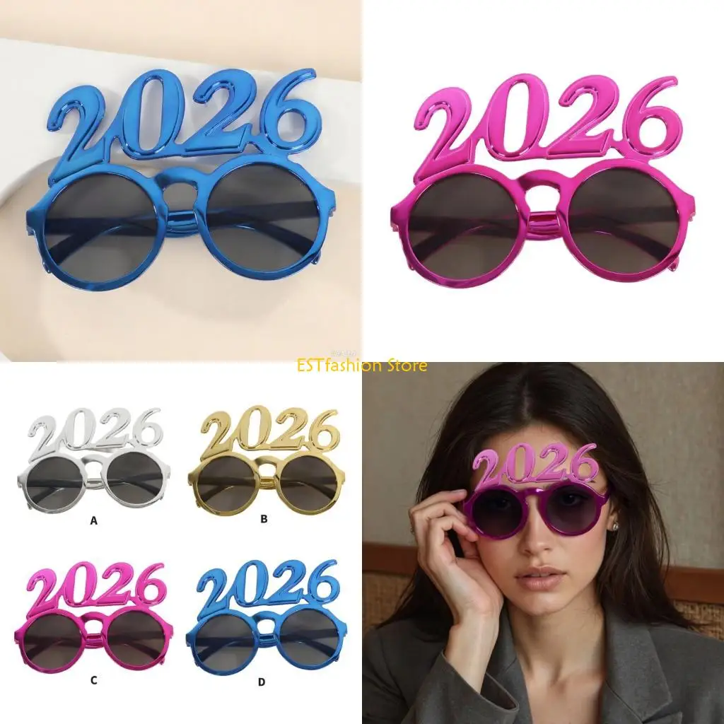 Y5GC Unique 2026 Themed Round Lens Glasses For Holiday Event Practical PC Frame Face Shapes Christmas 2026 Novelty Glasses