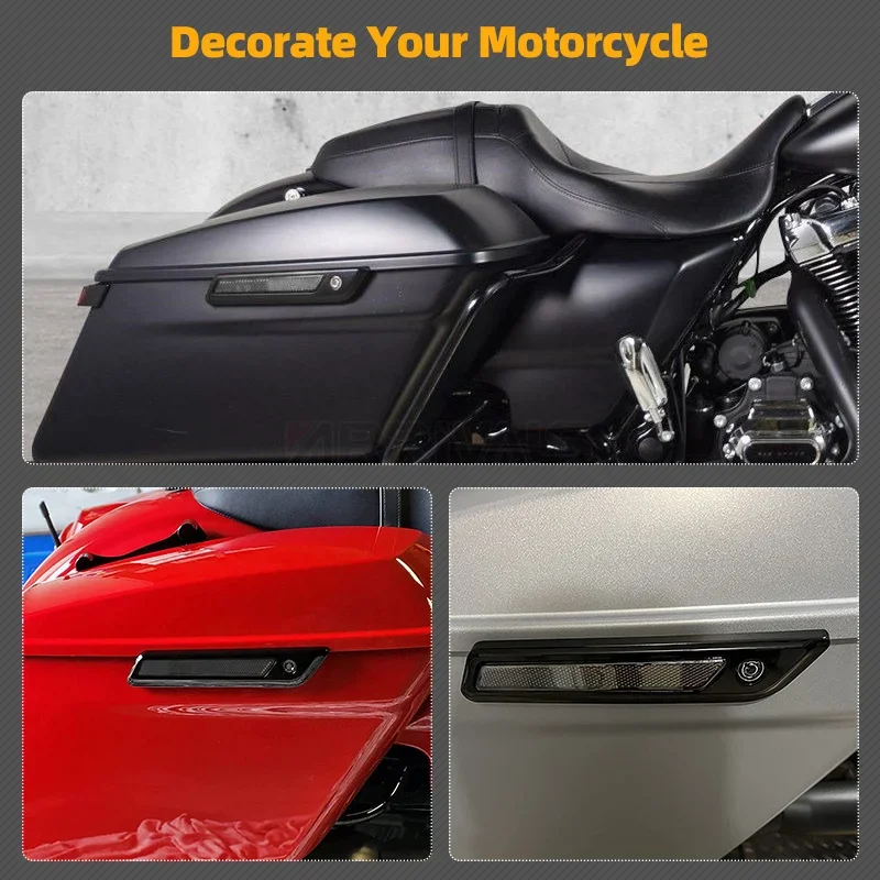 Czarna, twarda sakwa motocyklowa z osłoną zamka i odblaskami w kolorze dymionym do Harley Touring Road King Road Glide Street Glide 14+ — zdjęcie 3