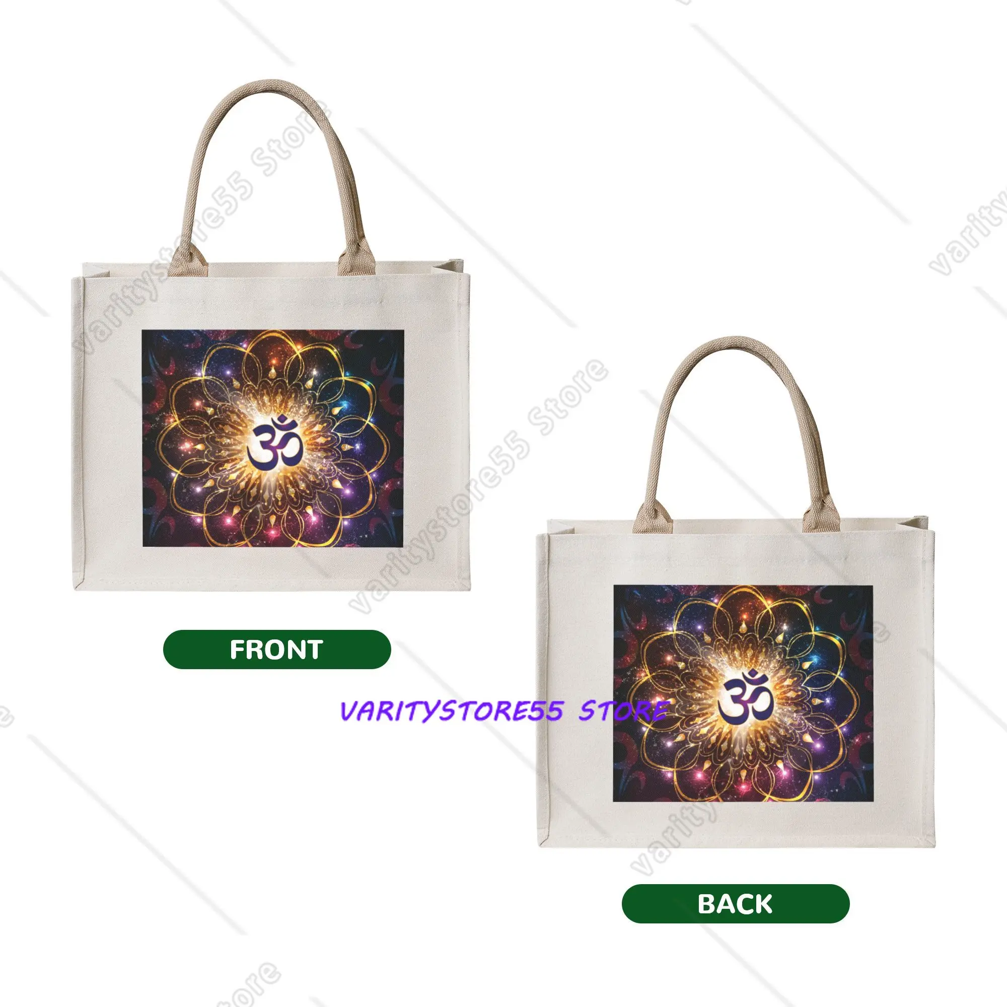 The Higher Power of Om Groceries Shopping Tote Bag Women Sacred Geometry Mandala Shoulder Shopper Bag Large Capacity Handbag