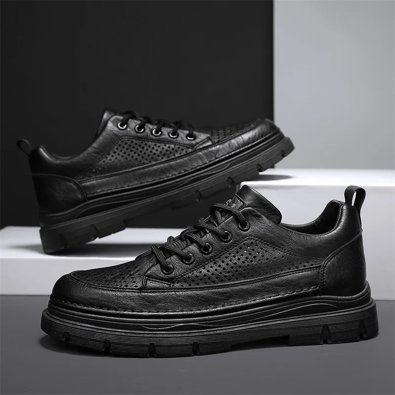 

Men Designer Anti-Slip Men Shoes Leather Casual Shoes Outdoor Thick Sole Men Work Boots Comfortable Walking Sports Shoes for Men