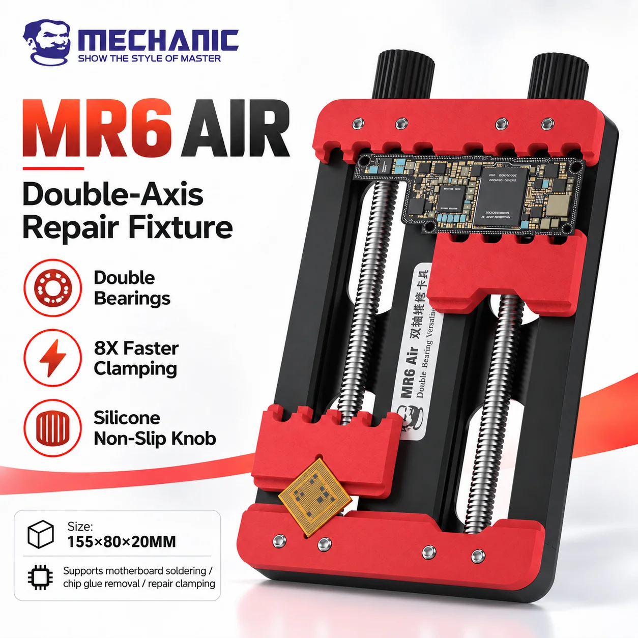 MECHANIC MR6 AIR Double Bearing PCB Holder 8X Fast Rotation 500°C Heat Resistant Motherboard Fixture for Soldering Glue Removal