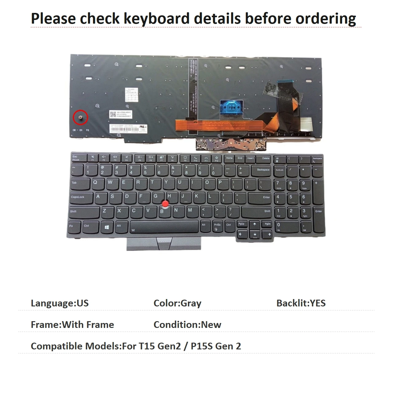 New US Language  Backlit Keyboard For Lenovo Thinkpad T15 Gen2 / P15S Gen 2 Notebook PC Replacement Keyboard