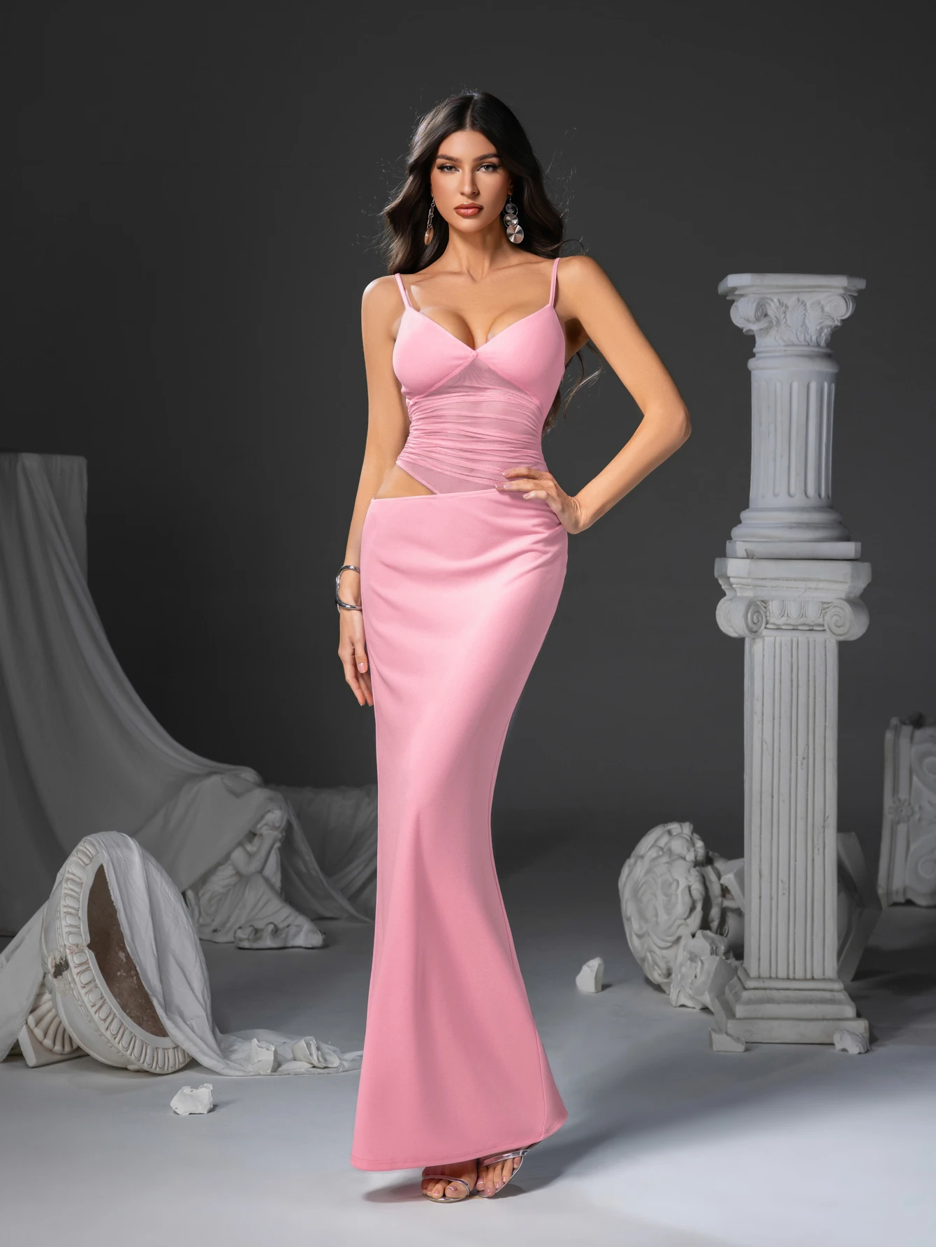 Розовое длинное платье на бретельках для семейных встреч и дней рождения, Элегантное и модное платье, Женское длинное платье, Вечернее платье, Новое платье, Женское вечернее платье, Платье для выпускного вечера, Платье для концертной церемонии награды, Платье для выпускного вечера, Платье для выпускного вечера, Платье