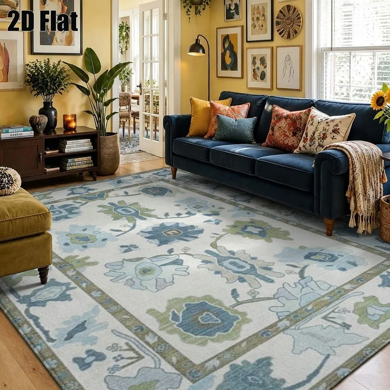 1Pc Morandi Color Retro Floral Rug, Bohemian Style Decorative Rug for Living Room, Bedroom, Dining Room, Bedside, Indoor and Outdoor Patio, Home Decor Accessories