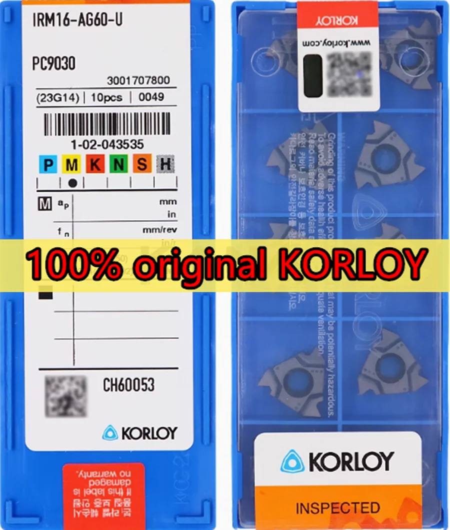 ERM16 IRM16 = 16ER 16IR AG60 AG55 1.0ISO 1.5ISO 2.0ISO 2.5ISO 3.0ISO 11W 14W PC9030 100% original KORLOY Carbide insert