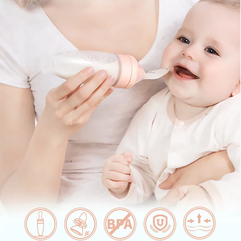 Baby dropper Feeding Squeeze Spoon Bottle Silicone Food Supplement Container Children Rice Paste Cute Soft Non-slip for Boy Girl