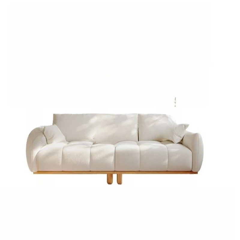 

Log wind sofa, living room small apartment, Japanese-style solid wood three-person, cream wind anti-cat scratch