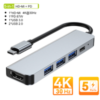 5-in-1 USB C Docking Stations USB C Hubs 4K 30Hz Type C Splitter to HDMI Adapter For Laptop Macbook Computer Accessories