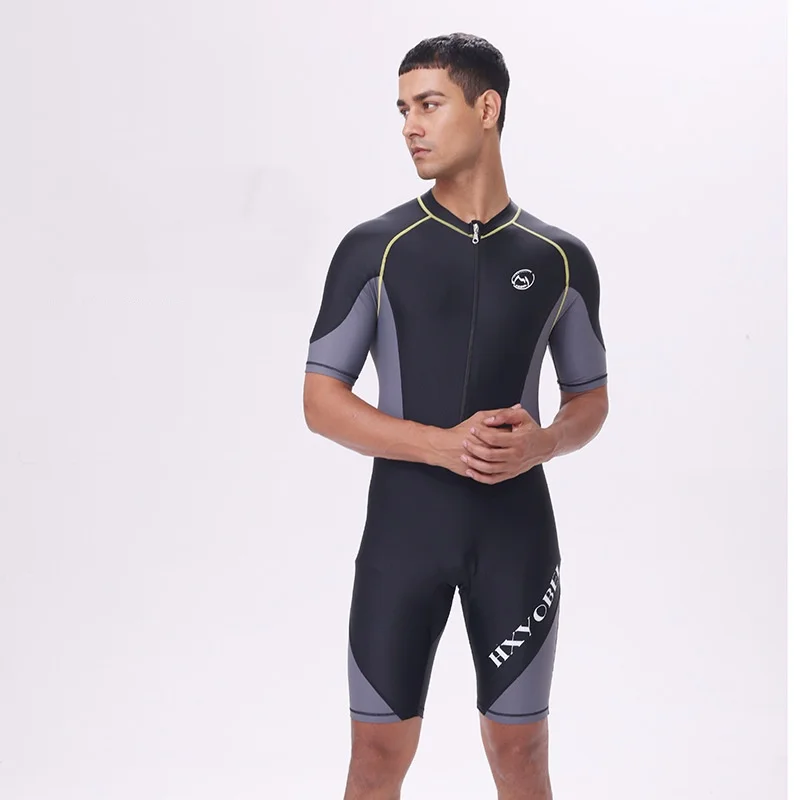 Men UPF50+Sun Protection Short Sleeve Quick-Dry Water Sports Beach Surfing SwimWear One Piece Professional Athletic Bathing Suit