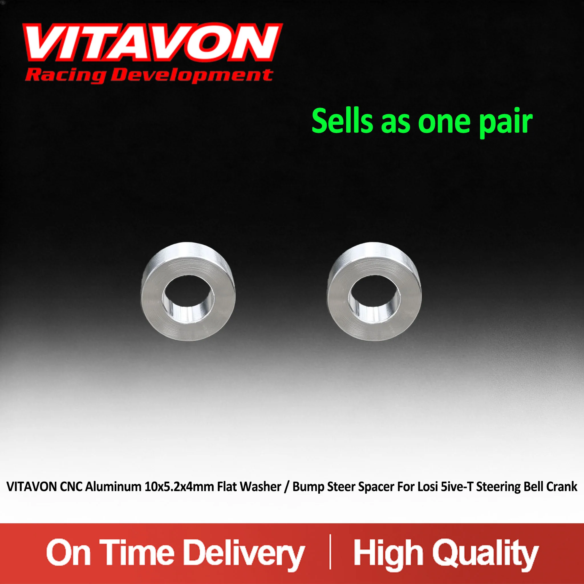 VITAVON CNC Aluminum 10x5.2x4mm Flat Washer / Bump Steer Spacer For Losi 5ive-T Steering Bell Crank