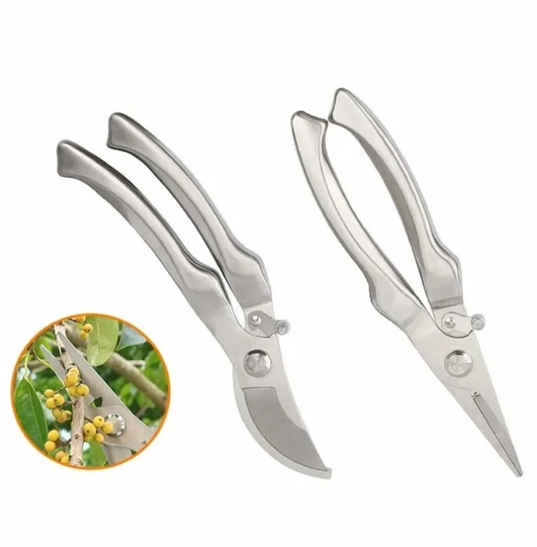 Cesoie da potatura da giardino interamente in acciaio, potatrice a gomito con rimbalzo automatico e set di forbici per la raccolta della frutta, strumento da giardinaggio durevole