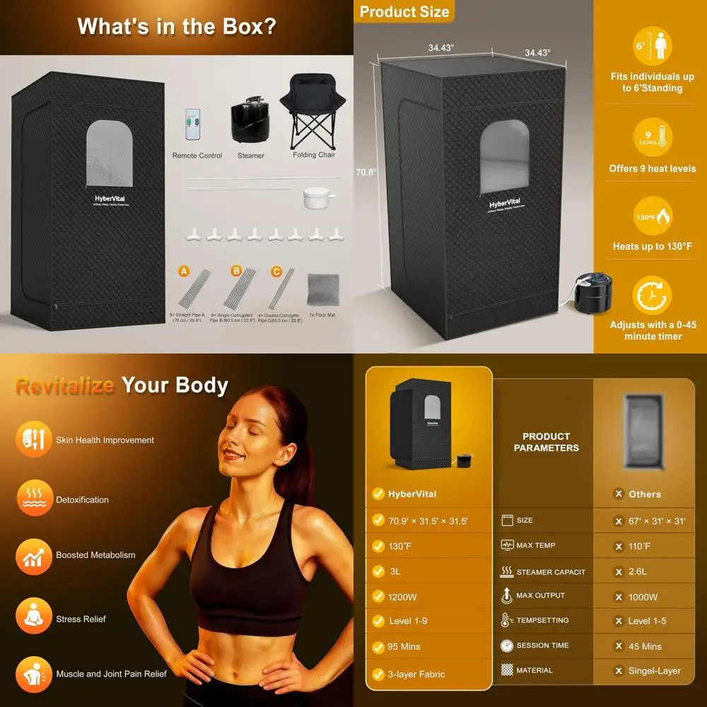 

Portable Home Sauna Tent - Large SPA with 3.0L Steamer for Full Body Relaxation, Easy Setup & Quick Heat