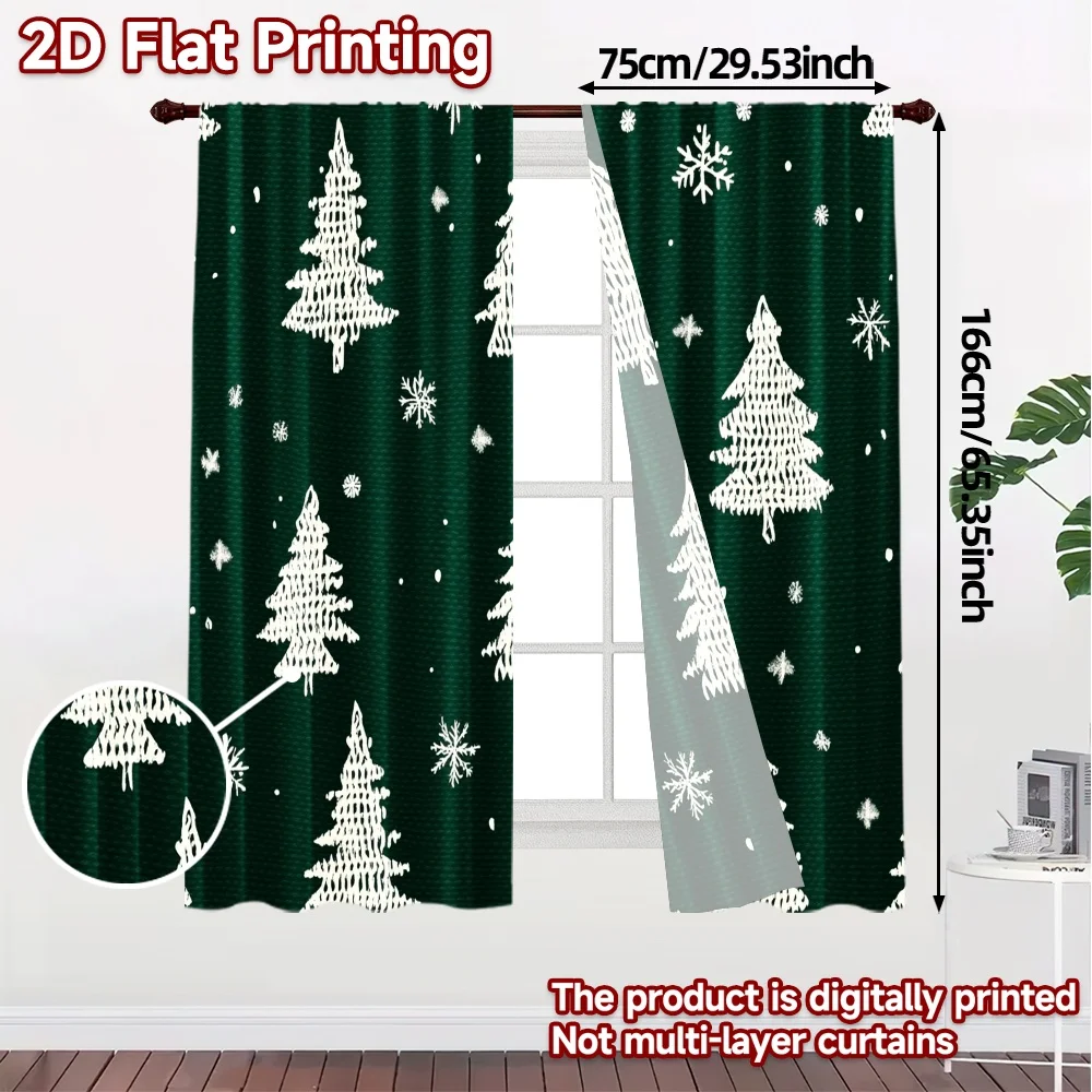 2pcs,Curtains Christmas Trees Snowflakes_b (3) Modern Print Curtains Polyester Easy Install Curtains Outdoor Decorations Ldeal