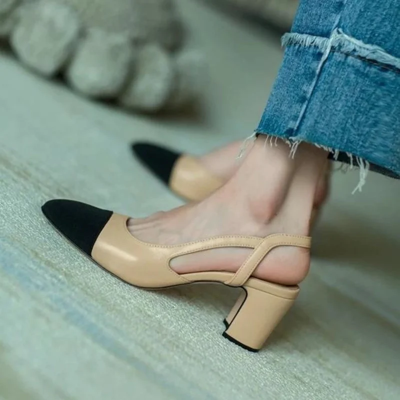 2023 Women Leather Sandals Office Women‘s Shoes Sandals Flat Bottom Slippers Thick Heel Chaussure Femme Zapatos Mujer Sandalias