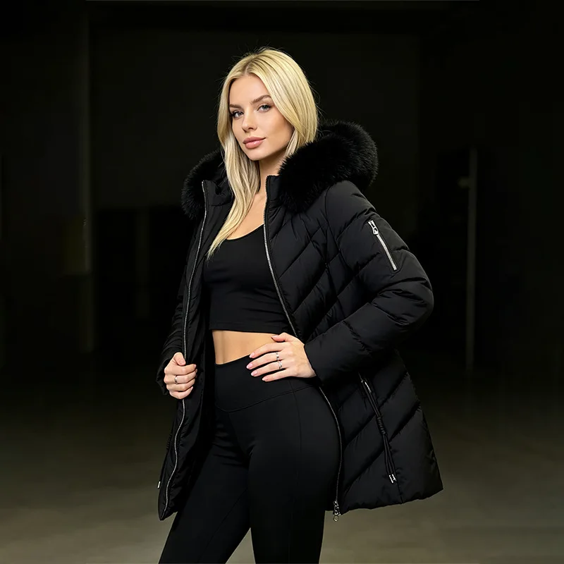 Korean New Women's Coat 2026 Winter Puffer Jacket Cotton Padded Clothes Big Fur Collar Hooded Warm Thick Parkas Female Outerwear