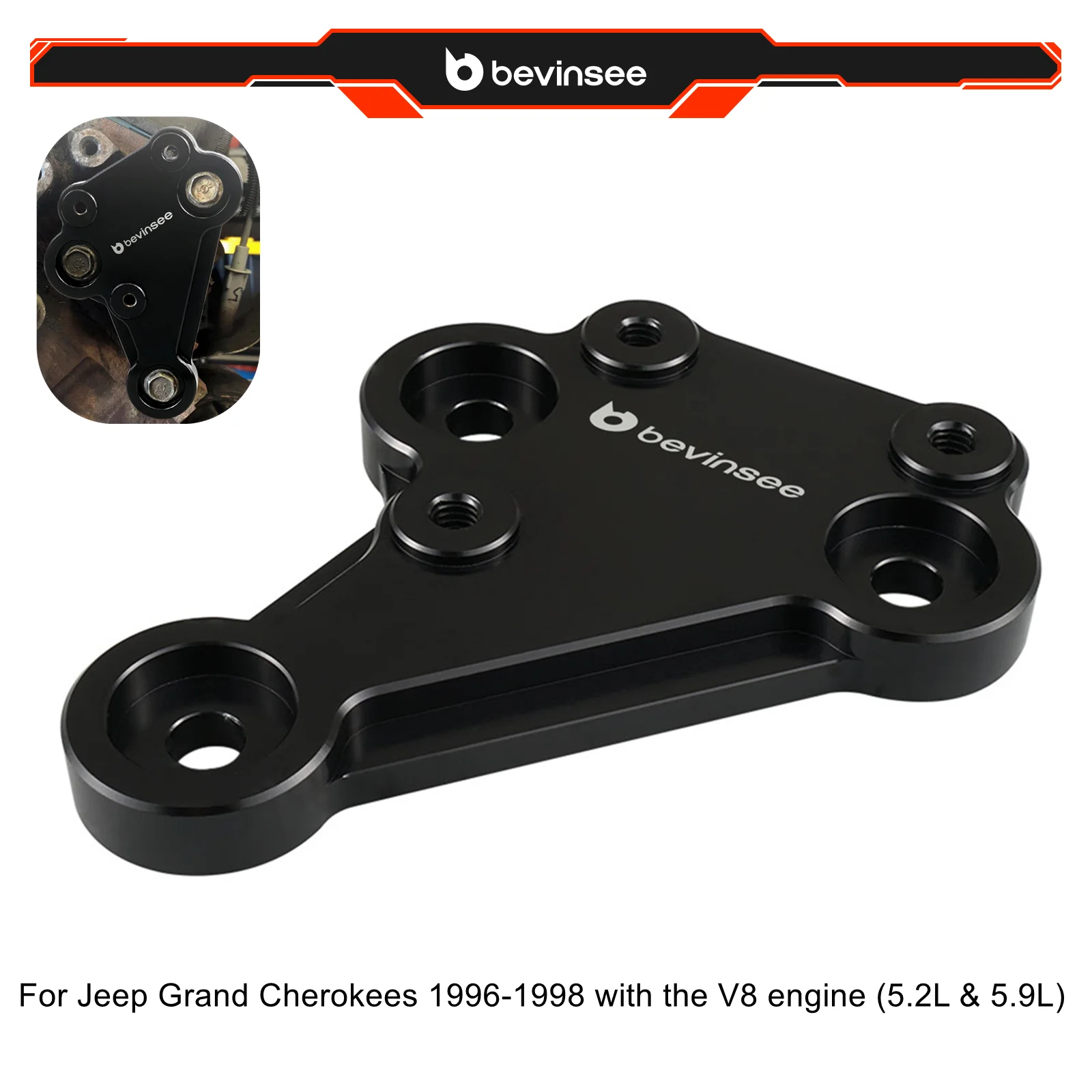 

BEVINSEE Power Steering Pump Bracket for Jeep Grand Cherokees 1996-1998 with the V8 engine 5.2L 5.9L, Replace 53010256AB