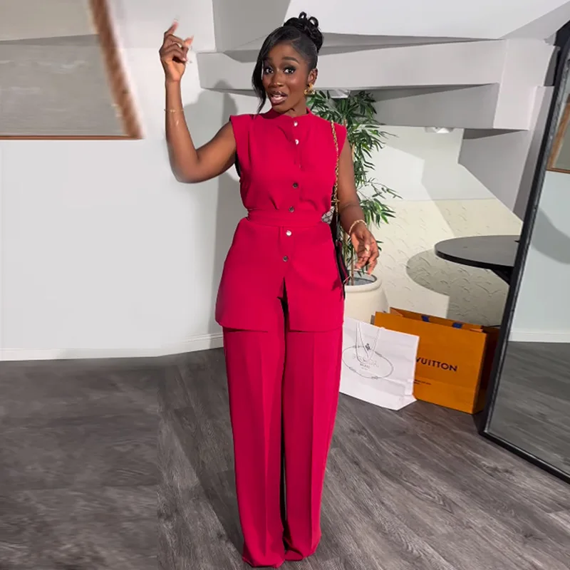 

plus Size Women's Faionable Button-Up Collar Svel Waist-Cinched Top Wide-Leg Pants Nightclub Outfit Casual Sportswear...