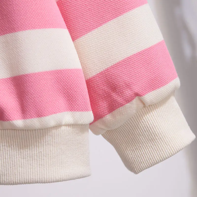 Jersey de manga larga con cuello de muñeca para niñas, jersey de retales con botones a rayas, parte inferior suelta, Tops elegantes informales a la moda, otoño e invierno, 2023