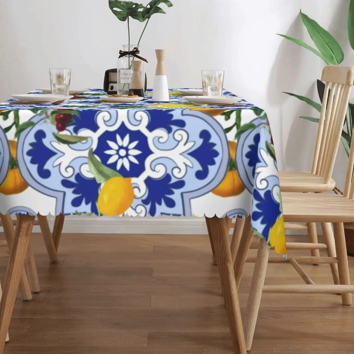 Sicilian Summer Fruit Lemon Citrus Tiles Tablecloth Rectangular Waterproof Table Cloth Cover for Party