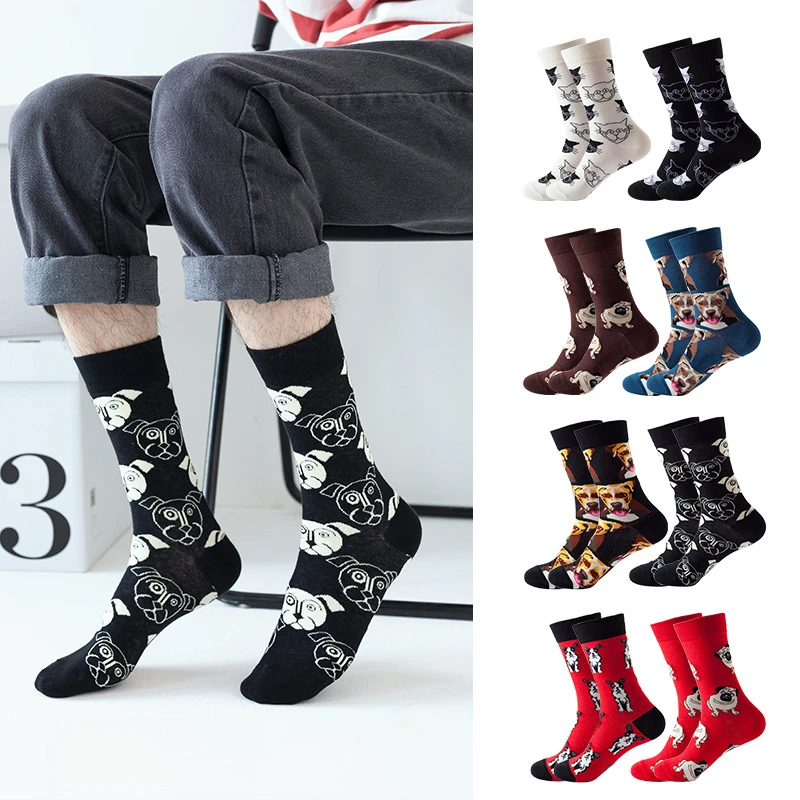 5 Pairs Women Men Funny Socks Cute Cartoon Cat Dog Crew Socks Basketball Football Cycling Socks Sports Athletic Cotton