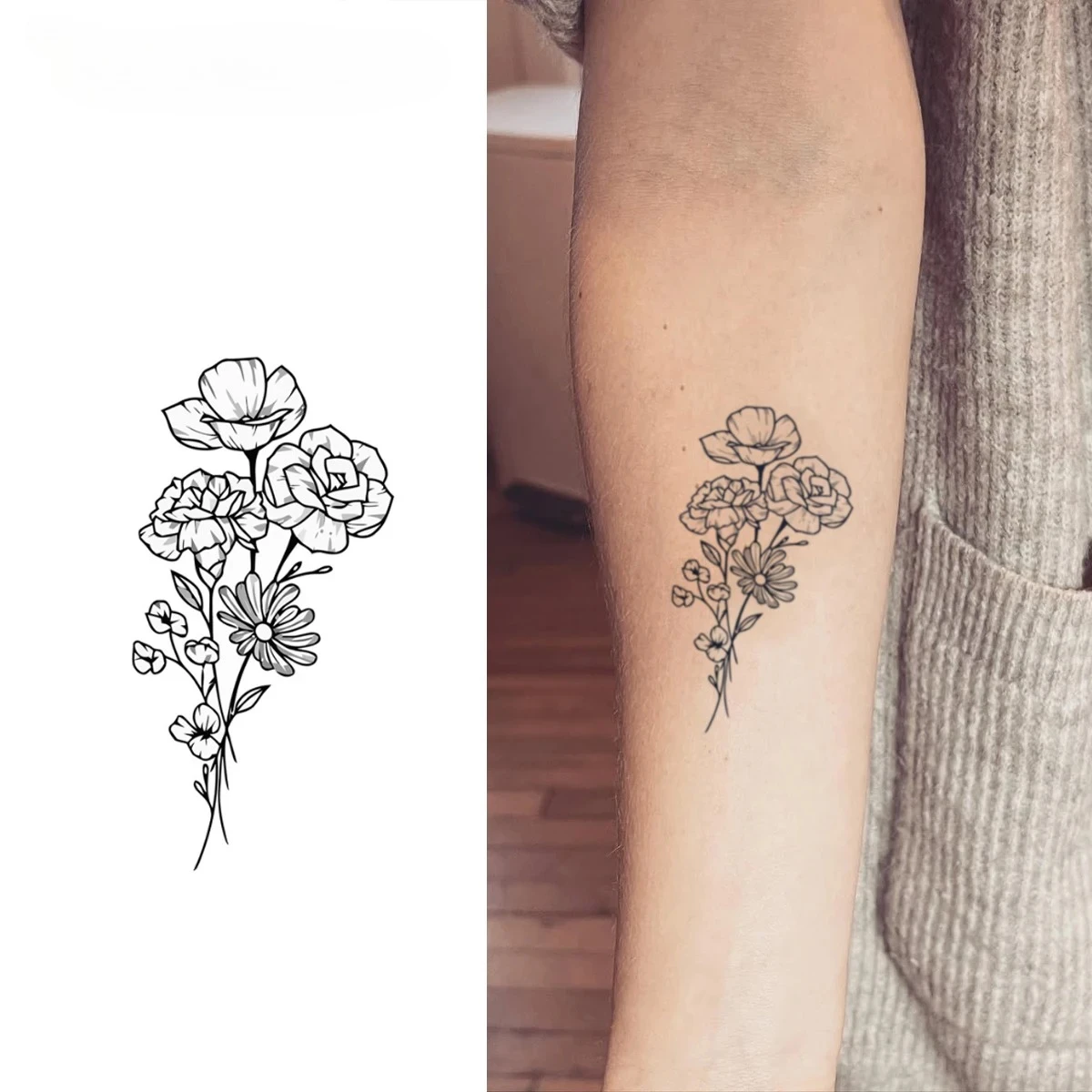

Flowers temporary tattoo sticker, waterproof magic tattoo, lasts to 15 days fake tattoo, semi permanent tattoo