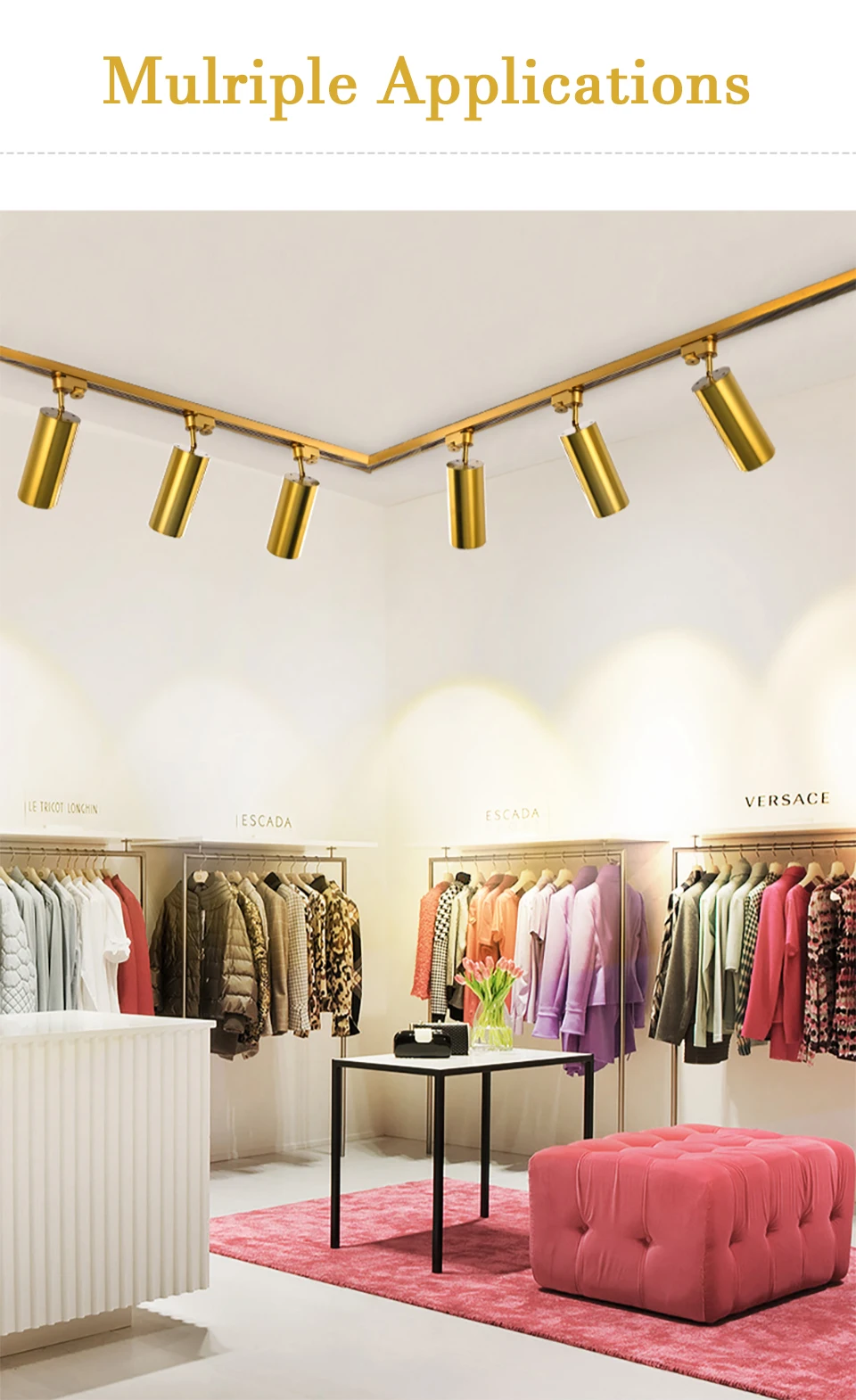 Goldene Schienenstrahler 220V LED-Schienenleuchte COB-LEDs Drehbare Deckenlampe für Wohnzimmer, Bar, Bekleidungsgeschäft, Laden, Gang – Detail 4