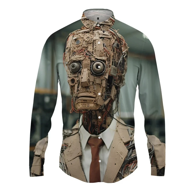 TV Anthropomorphism 3D Printed Lapel Men Shirt ManWomen Casual Fashion Long Sleeves Shirts Button Tops Oversized Unisex Clothes