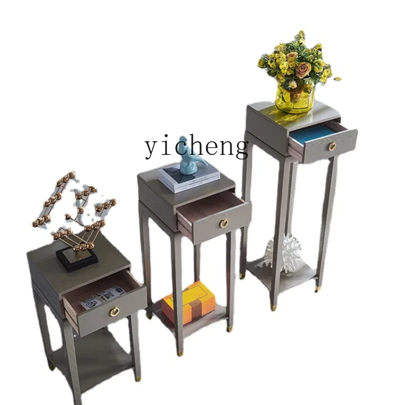 Flower Stand with Drawer Solid Wood Multi-Layer Flower Stand Mobile Flower Rack