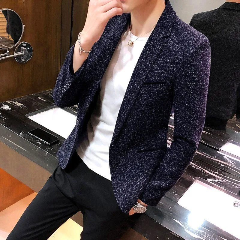 

Осенне-зимняя приталенная куртка для мужчин, одежда в корейском стиле, модные классические пальто 2025 года, одиночные модели, элегантные мужские костюмы и блейзеры