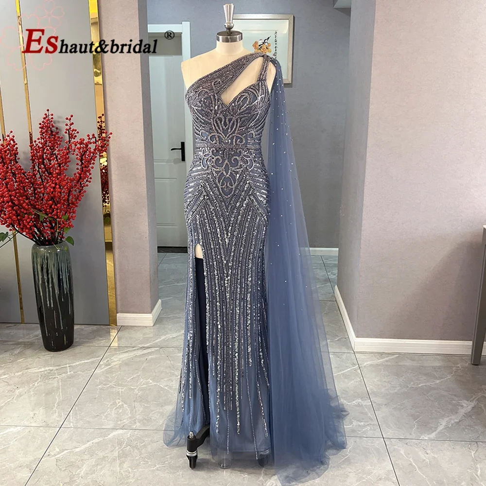 

Элегантное вечернее платье на одно плечо с бусинами для женщин 2026 Роскошное длинное вечернее платье русалки с разрезом по бокам для выпускного вечера, свадебное платье по индивидуальному заказу