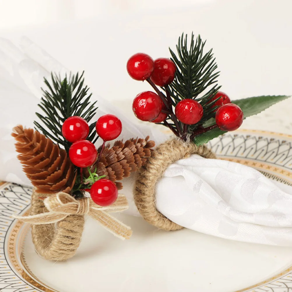 

6Pcs Exquisite Berry Wreath Napkin Rings Christmas Table Setting Decorations Elegant Dining Accessories