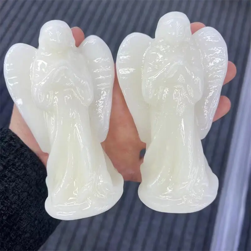 

Natural White Marble Jade Angel Carving Crafts Polished Healing Figurine Home Ornament DIY Gift 1PCS