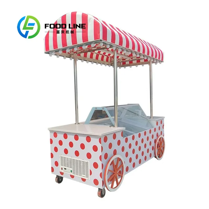 Customized Design Hand Push Mobile Food Cart Stainless Steel Street Ice Cream Vending Trailer For Commercial Snack Retail