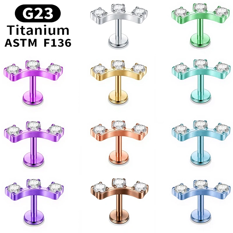 1 Pc Astm F136 Titanium Internally Thread Labret Bar Rings Cz Ear Cartilage Ear…