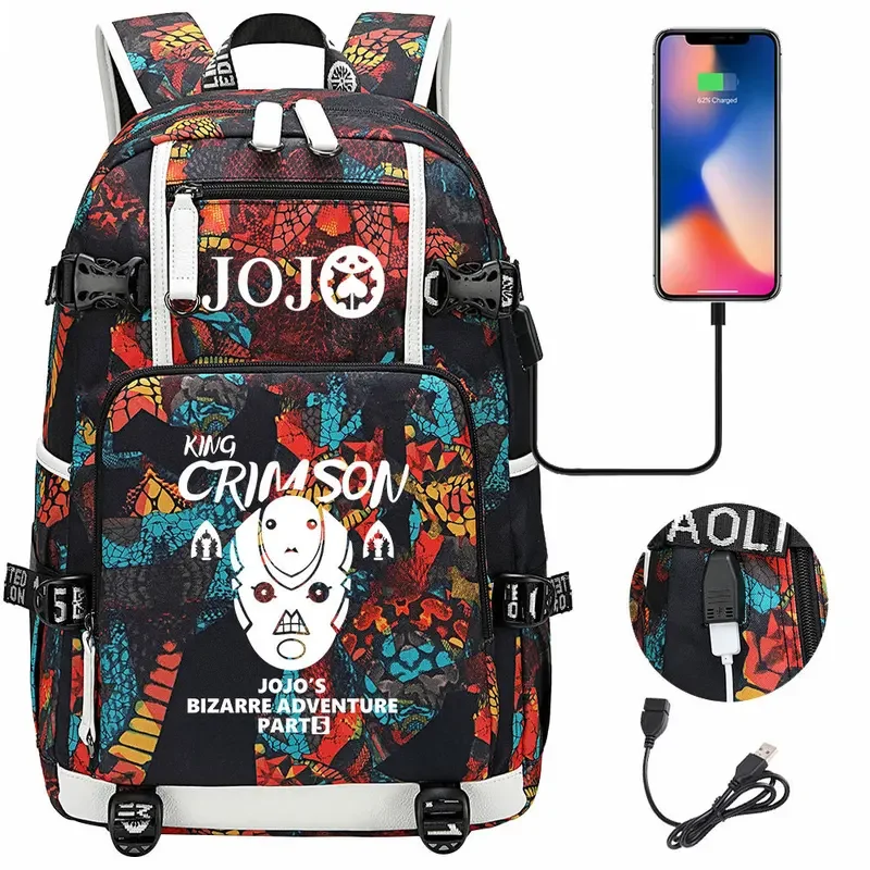 Anime Jojo Bizarre Adventure Backpack Teenager School Multifunction USB Charging Bags Men Women School Bag Travel Mochila