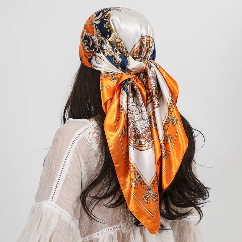 Luxus Marke Platz Silk Schal Frauen Schal 90*90cm Cashew Druck Kopftuch Femme Kopf Schal Foulard Satin Bandana hijab Schals – Detail 8