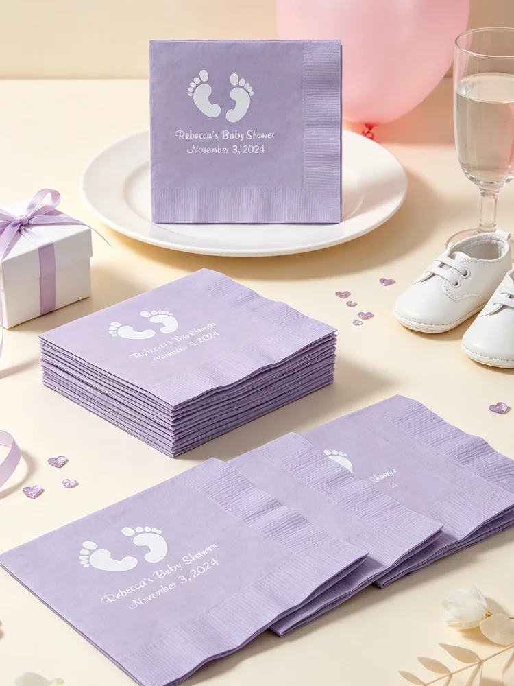 Custom Baby Feet Personalized Baby Shower Beverage Napkins, 2 Size Options Baby Party Table Decoration Paper Napkins