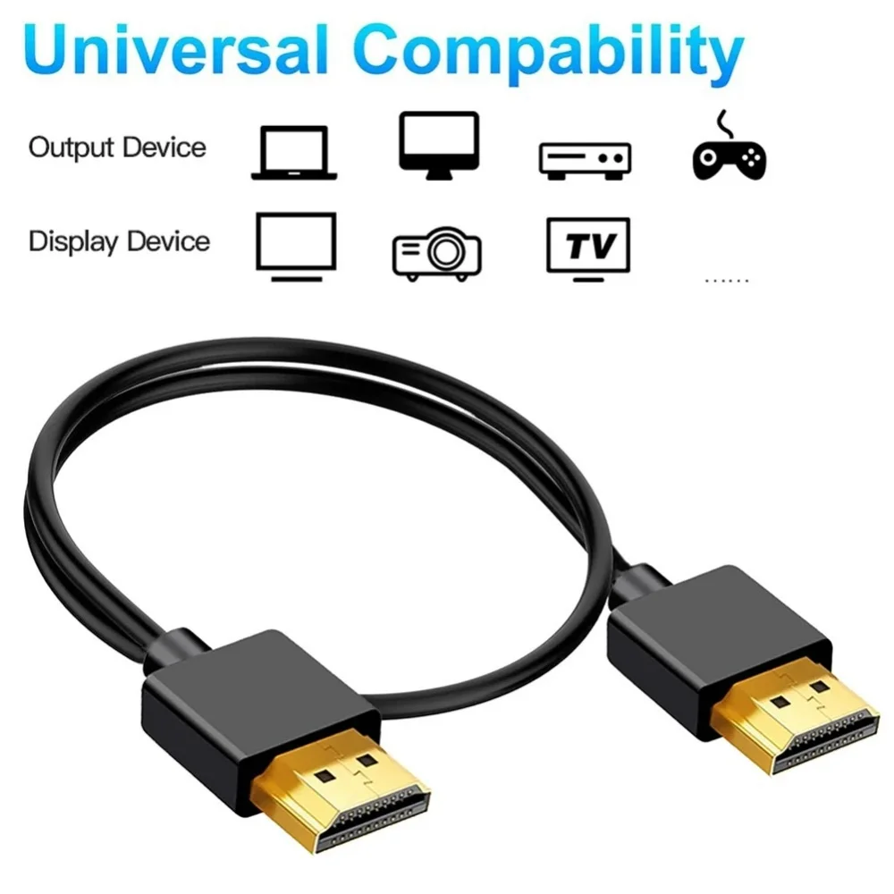 

4K HDMI-compatible Cable Cord Thin 2.0 Cable Low-Profile Gold-Plated Connectors 2K HDR ARC 3D for Drone Monitor TV X-Box PS5/4/3